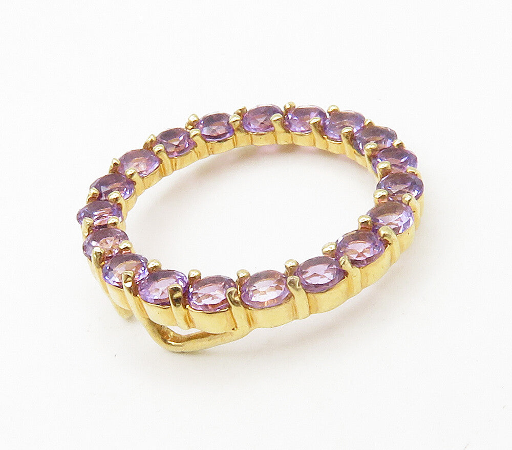 925 Sterling Silver  Amethyst Shiny Gold Plated Open Circle Pendant  PT12966