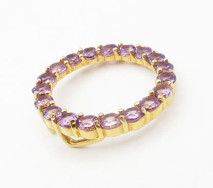 925 Sterling Silver  Amethyst Shiny Gold Plated Open Circle Pendant  PT12966
