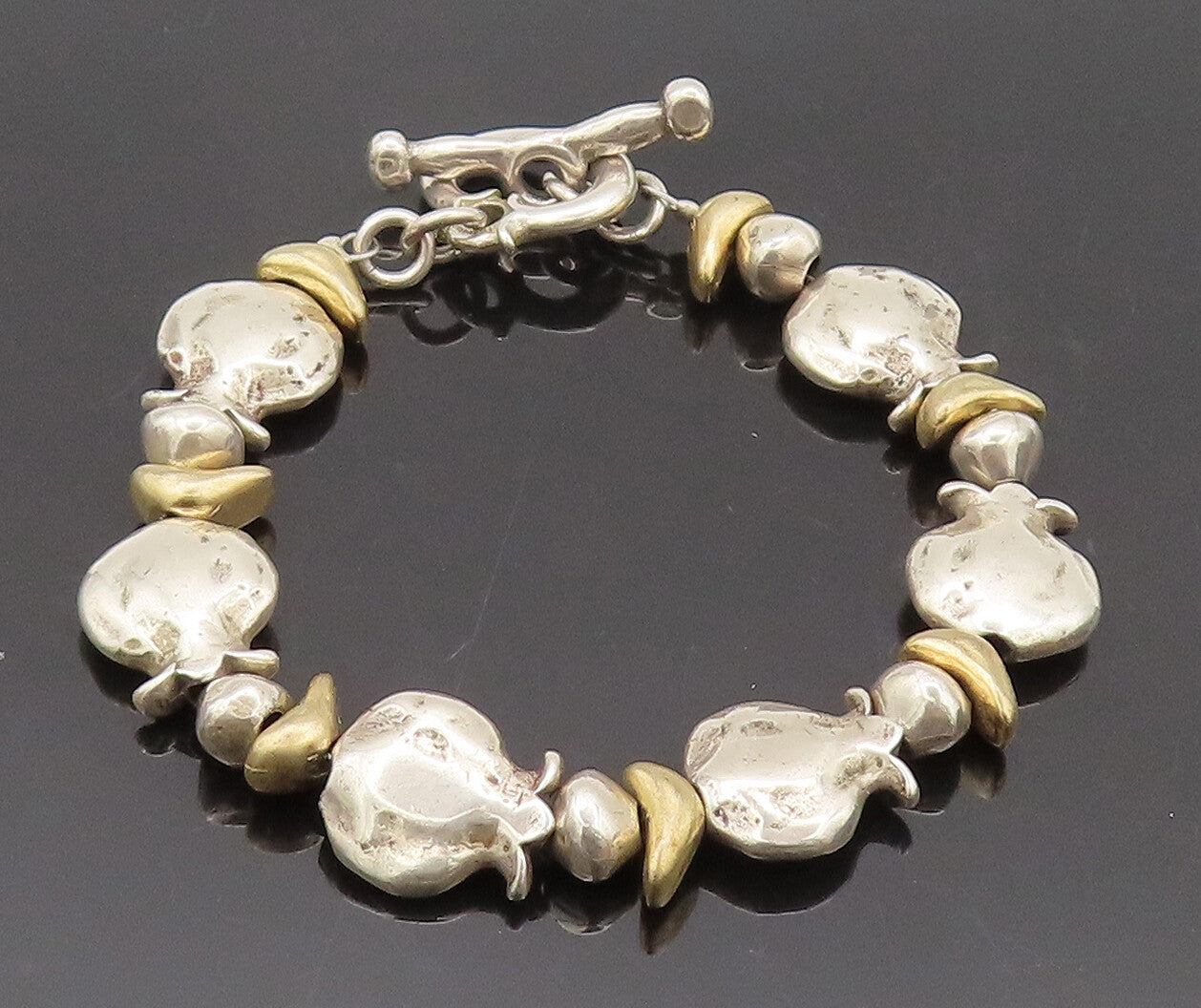DANON 925 Sterling Silver  Vintage Bag & Pebbles Connect Bracelet BT9876
