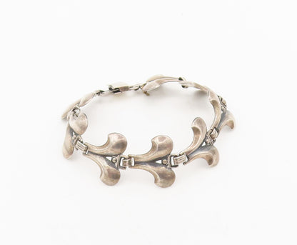 925 Sterling Silver  Vintage Cutout Swirly 2 Petal Flowers Bracelet  BT10079