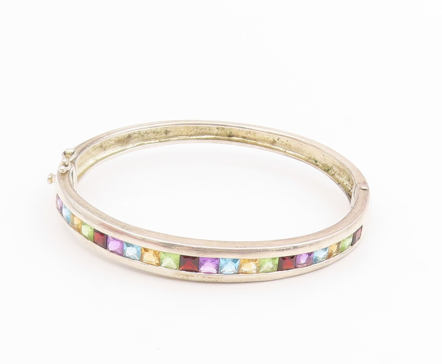 925 Sterling Silver Vintage Bracelet Multi Gemstone Channel Set Bangle  BT11660