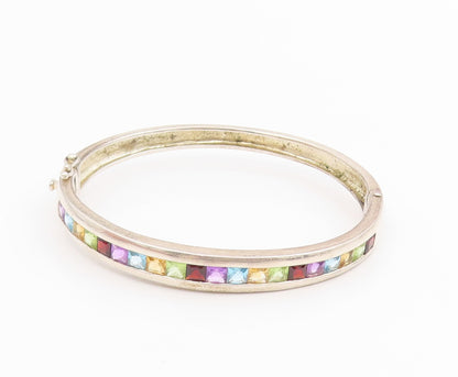 925 Sterling Silver Vintage Bracelet Multi Gemstone Channel Set Bangle  BT11660