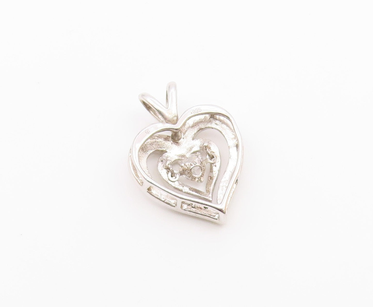 925 Sterling Silver  Vintage Shiny Topaz Open Love Heart Pendant  PT18128