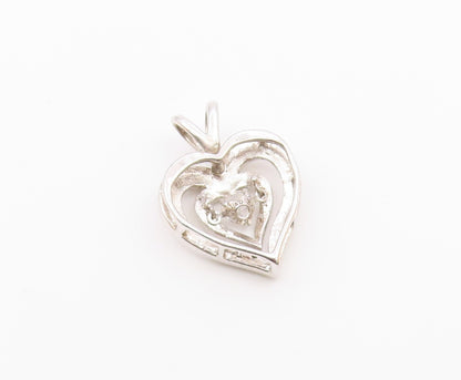 925 Sterling Silver  Vintage Shiny Topaz Open Love Heart Pendant  PT18128