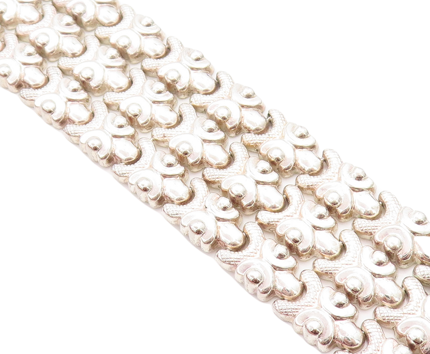 925 Sterling Silver Vintage Shiny Three Row Design Chain Bracelet BT2396