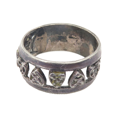 925 Sterling Silver  Vintage Dark Tone Up Down Hearts Band Ring Sz 6  RG10611