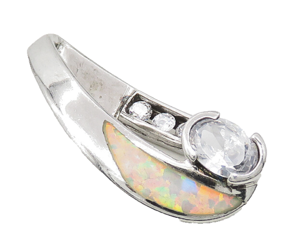 925 Sterling Silver  Inlaid Fire Opal & Topaz Shiny Smooth Pendant  PT14009