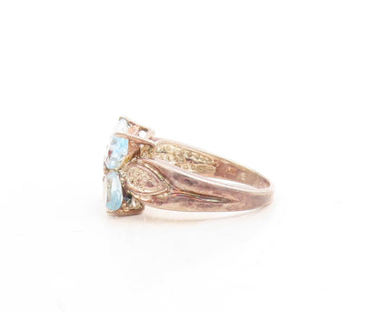 925 Sterling Silver Vintage Ring Drop Cut Blue Topaz Flower  Sz 6  RG31527
