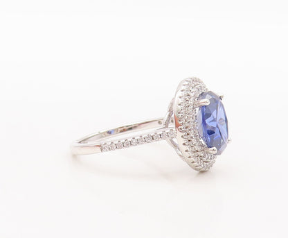 925 Sterling Silver Vintage Ring Oval Cut Blue Halo White CZ Band  Sz 7  RG29549