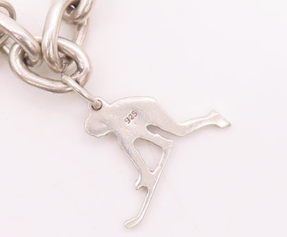 925 Sterling Silver Vintage Bracelet Heavy Dangling Charm Large Heart  BT10605