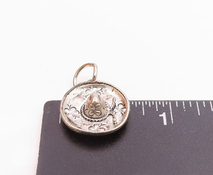 925 Sterling Silver  Vintage Shiny Floral Patterned Sombrero Pendant  PT16517