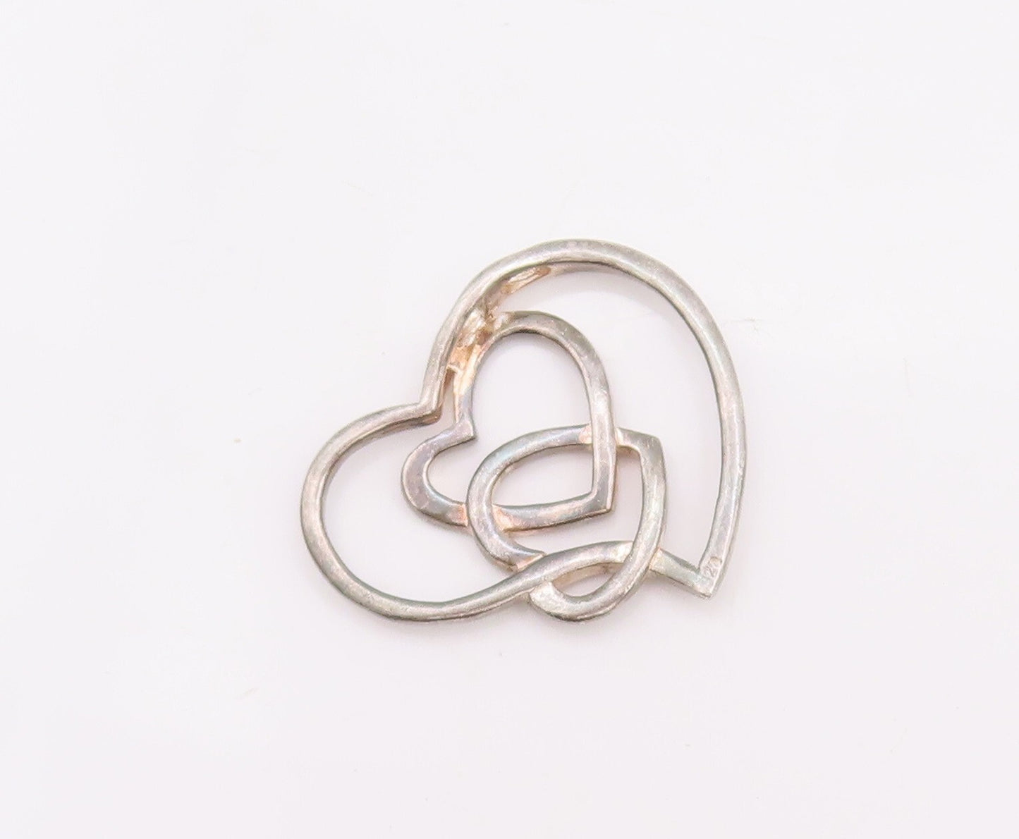 925 Sterling Silver Vintage Pendant Designer Cutout Interlocked Hearts  PT23373