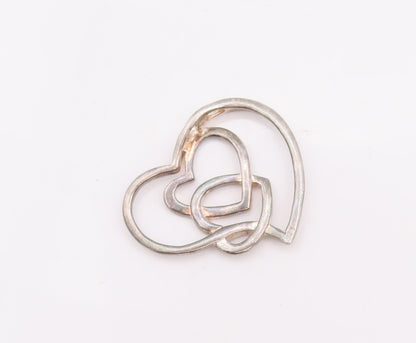 925 Sterling Silver Vintage Pendant Designer Cutout Interlocked Hearts  PT23373
