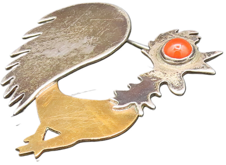 925 Sterling Silver Vintage Two Tone Bird With Carnelian Eye Brooch Pin BP9586