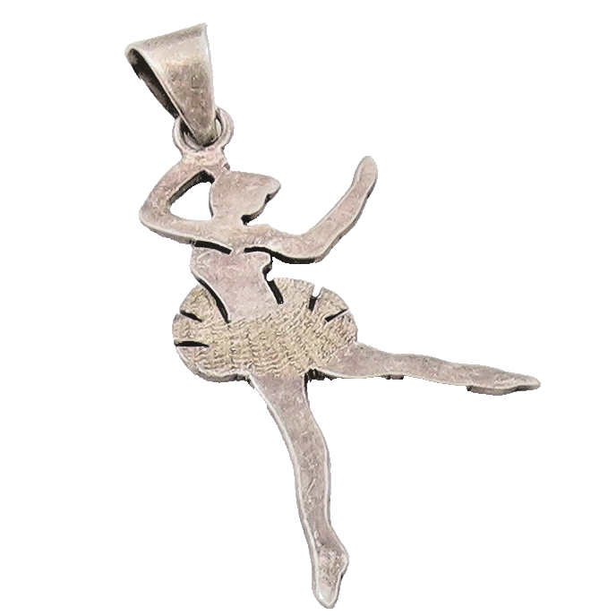 925 Sterling Silver  Vintage Dark Tone Ballet Dancer Motif Pendant  PT6392