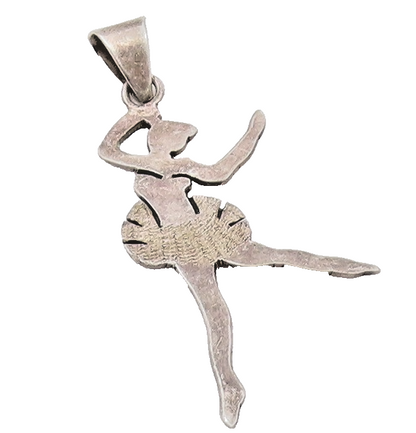 925 Sterling Silver  Vintage Dark Tone Ballet Dancer Motif Pendant  PT6392
