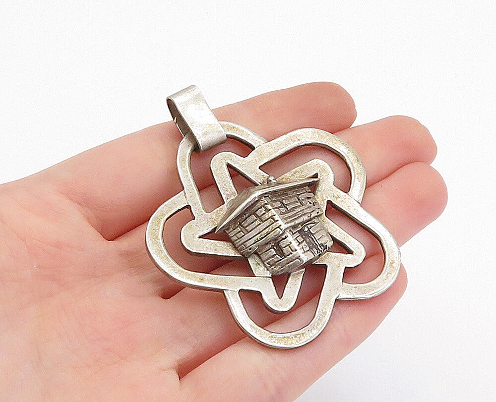 925 Sterling Silver  Vintage Cottage House Open Star Drop Pendant  PT2635