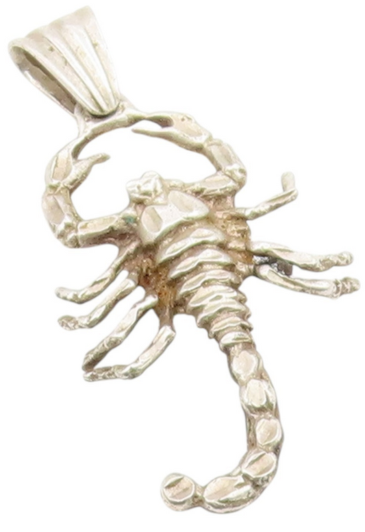 925 Sterling Silver Vintage Pendant Carved Zodiac Scorpio Symbol Charm  PT25719