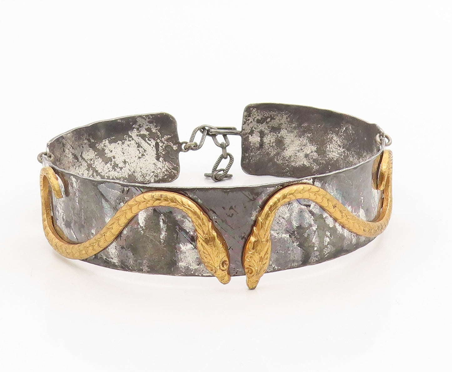 925 Sterling Silver Vintage Bracelet Two Tone Carved Serpentine Cuff  BT11576