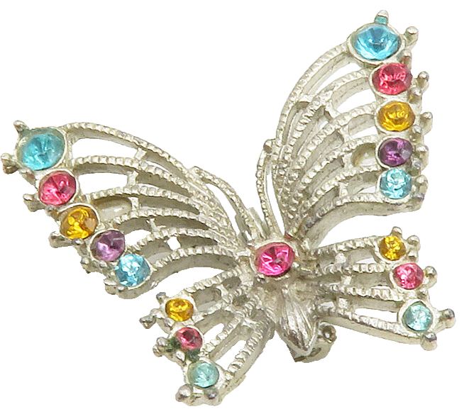 925 Silver  Vintage Topaz Amethyst & Citrine Butterfly Brooch Pin  BP5111