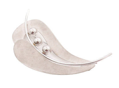 925 Sterling Silver Vintage Brooch Pin BEAU Beaded Carved Large Leaf  BP10851
