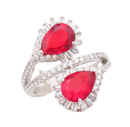 925 Sterling Silver Vintage Ring Designer Red & White CZ Bypass  Sz 6  RG30378