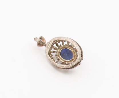 925 Sterling Silver  Vintage Cabochon Sodalite Open Beaded Pendant  PT21142