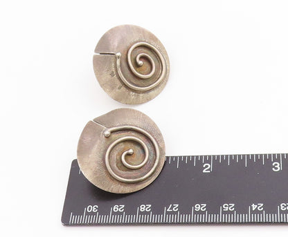 925 Sterling Silver Vintage Earrings Designer Carved Round Spiral Coil  EG13935