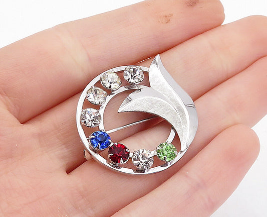 Vintage Multi Color Topaz 12K Gold Plated Floral Leaf Brooch Pin BP1312