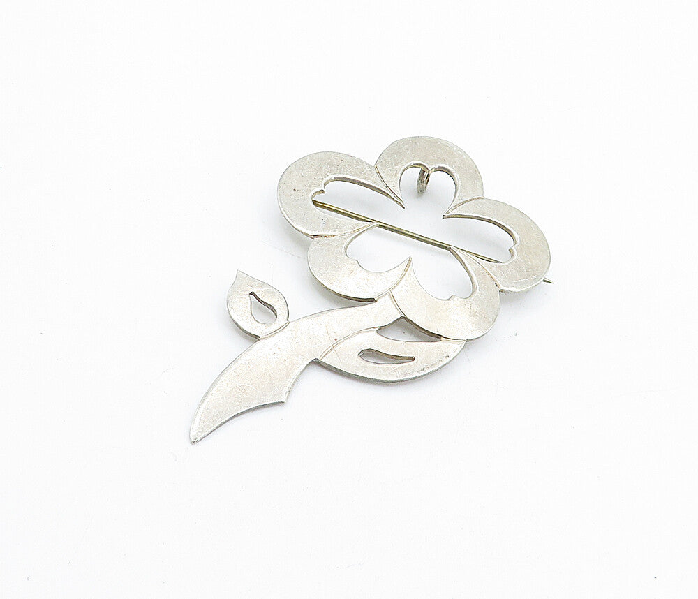 MEXICO 925 Sterling Silver  Vintage Smooth Open Flower Brooch Pin  BP1811