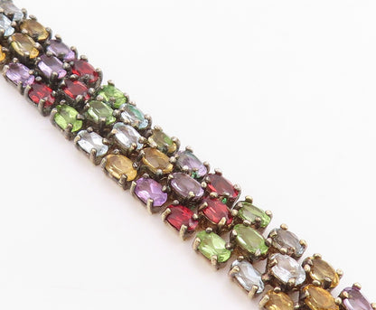 925 Sterling Silver Vintage Bracelet Gold Plated Multi Gemstone Link  BT11833