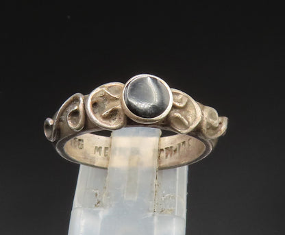 MEXICO 925 Silver  Vintage Inlaid Round Black Onyx Swirl Ring Sz 7.5  RG24609