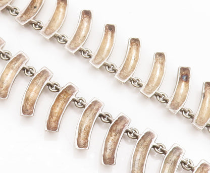 925 Sterling Silver  Vintage Solid Teeth Like Link Heavy Necklace  NE4059