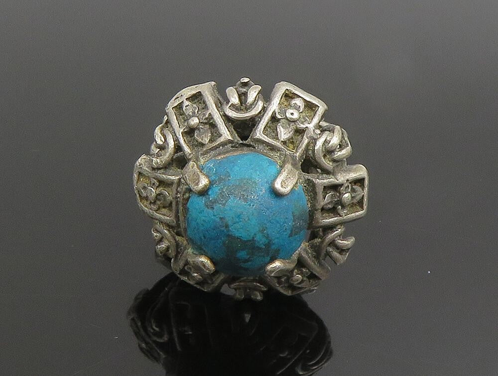MIDDLE EAST 925 Silver  Vintage Tribal Pattern Turquoise Ring Sz 5  RG24674