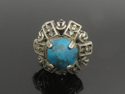 MIDDLE EAST 925 Silver  Vintage Tribal Pattern Turquoise Ring Sz 5  RG24674