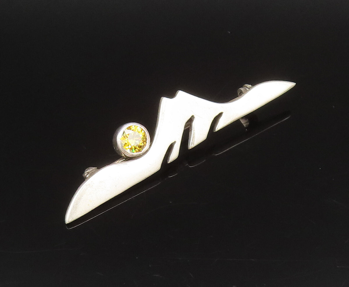 DESIGNER 925 Silver  Vintage Modernist Cubic Zirconia Brooch Pin  BP10071