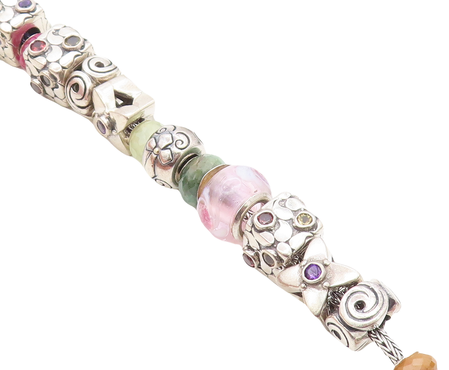 925 Sterling Silver & 18K GOLD Multi Gemstone Beaded Chain Bracelet BT3016