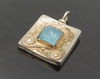 925 Sterling Silver  Vintage Chalcedony Swirl Detail Square Pendant  PT14370