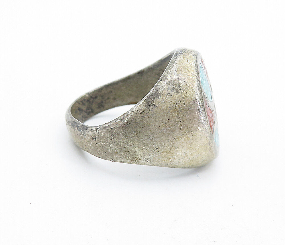 925 Silver  Vintage Antique Turquoise & Jasper Cocktail Ring Sz 9  RG7027