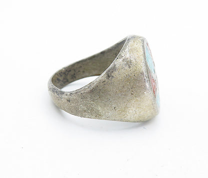 925 Silver  Vintage Antique Turquoise & Jasper Cocktail Ring Sz 9  RG7027