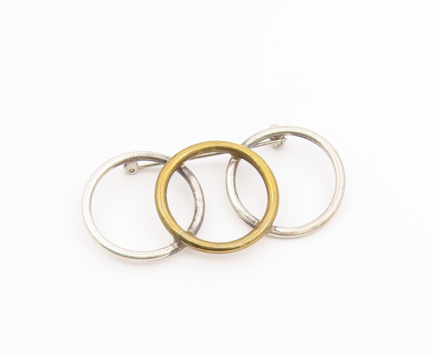 925 Silver  Vintage Two Tone Overlapping Open Circles Brooch Pin  BP9703