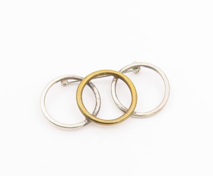 925 Silver  Vintage Two Tone Overlapping Open Circles Brooch Pin  BP9703