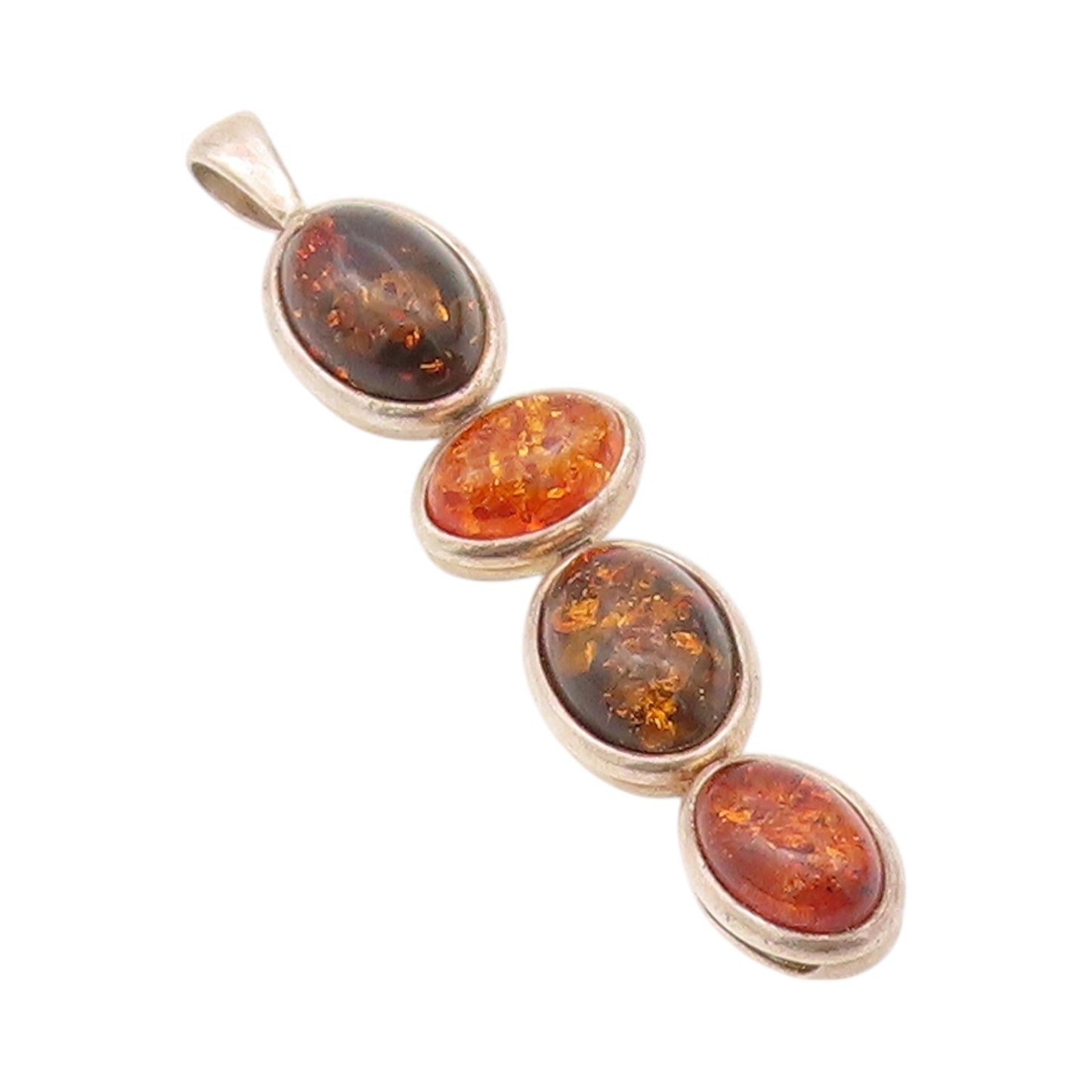 925 Sterling Silver Vintage Pendant Cabochon Honey Amber Drop Design  PT24276