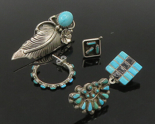 ZUNI NAVAJO 925 Silver  Vintage Turquoise & Onyx Lot Single Earrings  EG11227