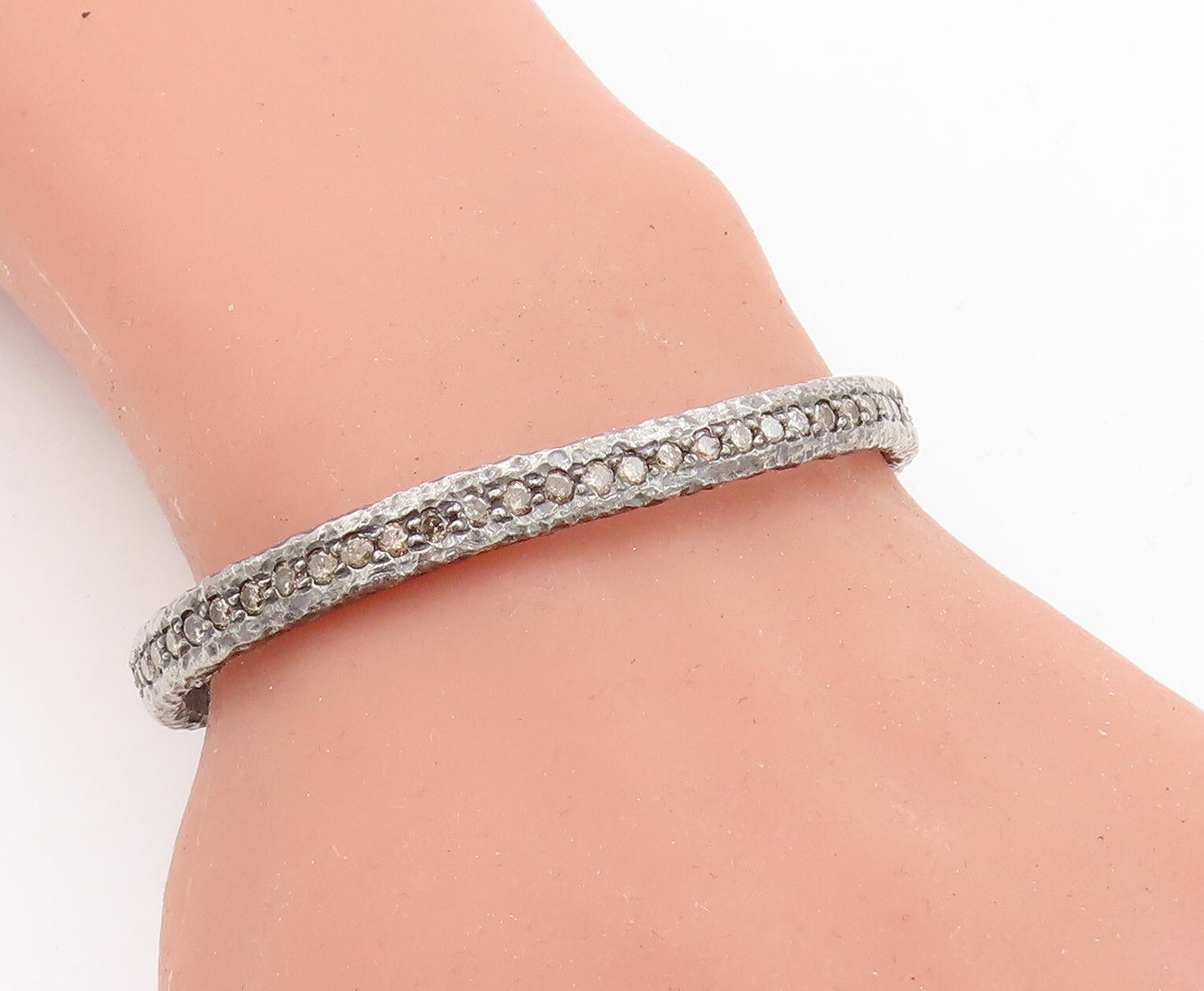 925 Sterling Silver Vintage Bracelet 1CT Champagne Diamonds Brutalist   BT10969
