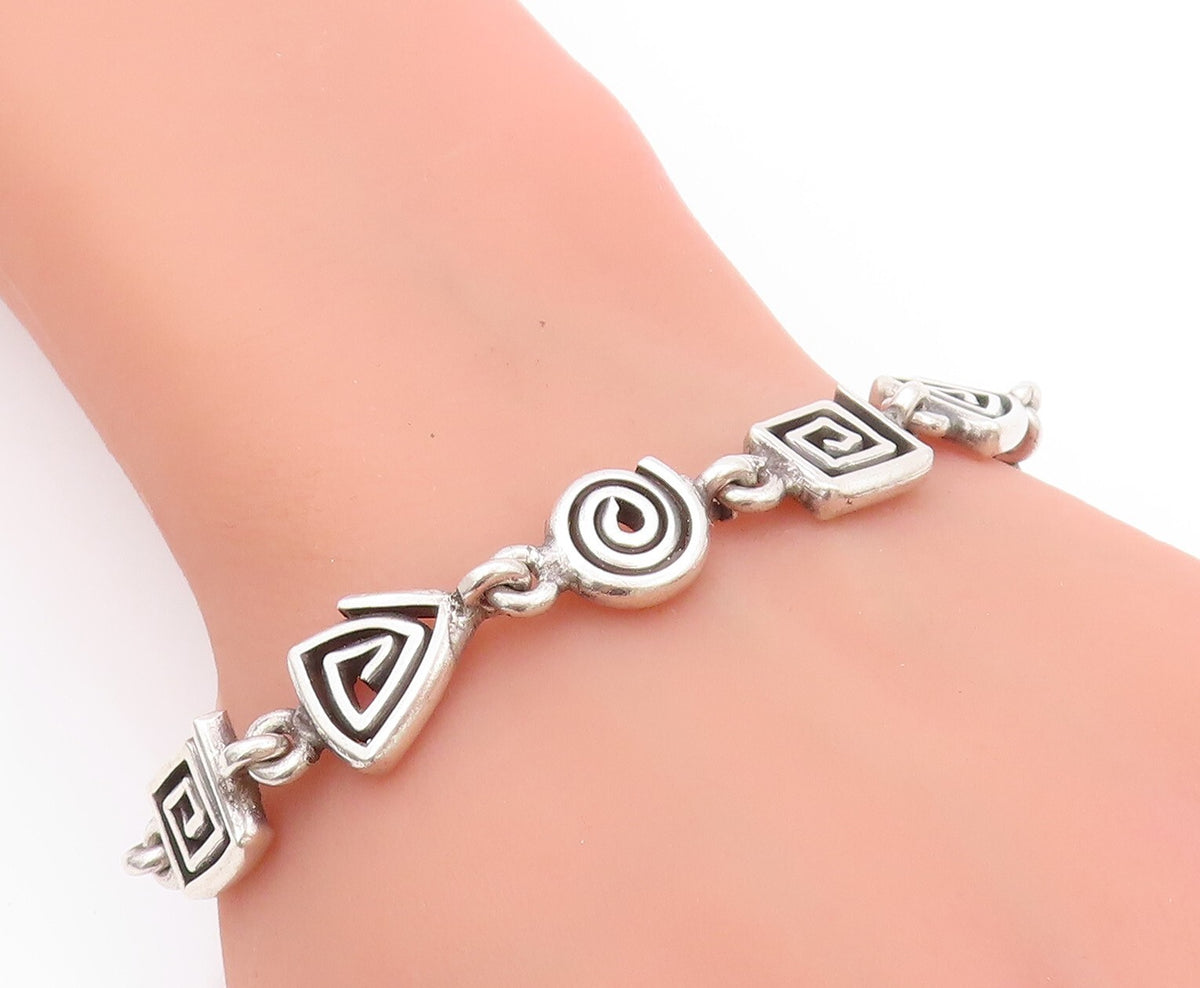 925 Sterling Silver Vintage Bracelet Spiral Square & Triangle Maze Cut  BT11119