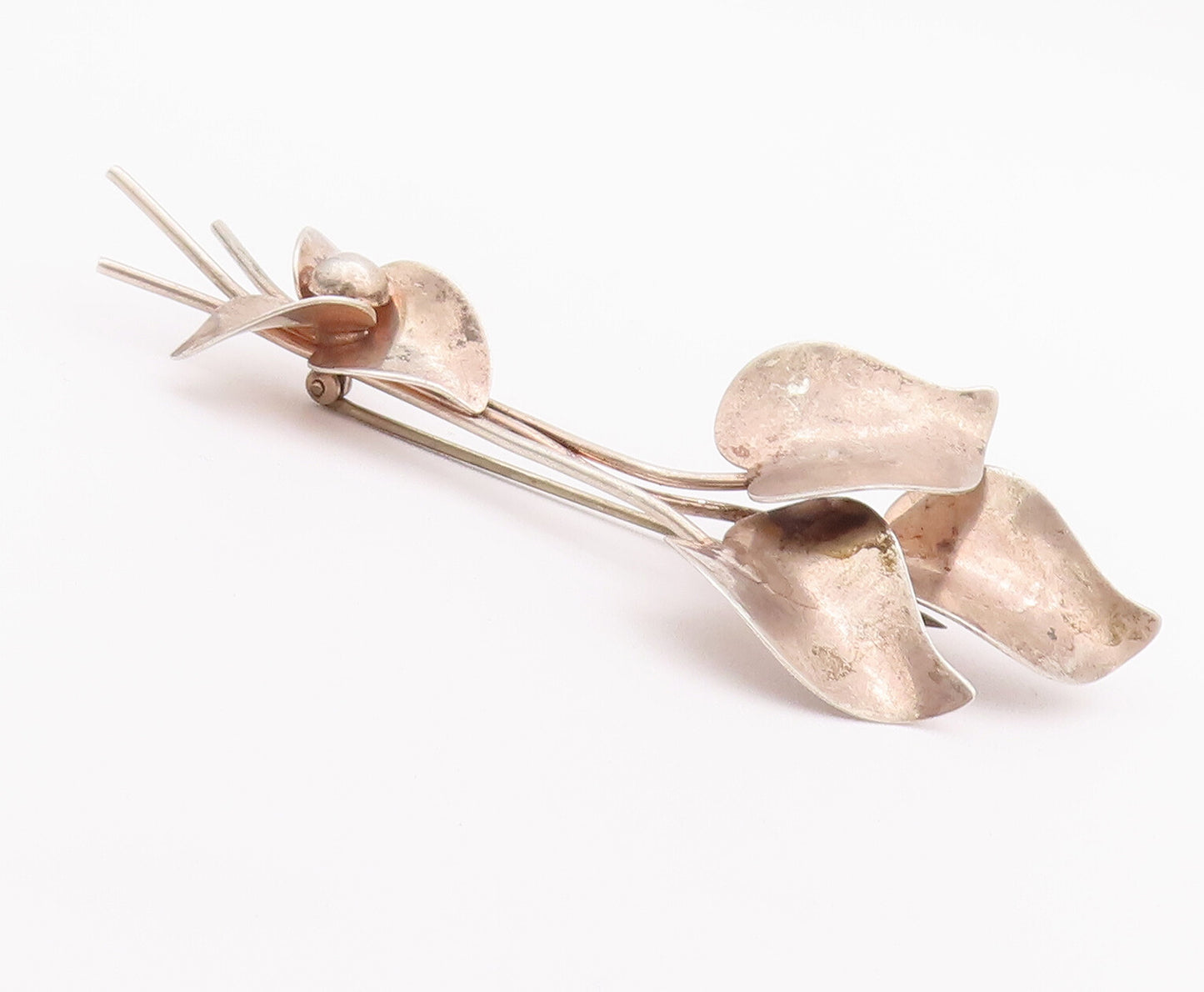 925 Sterling Silver Vintage Brooch Pin Swirly Cutout Solid Leaves  BP10764