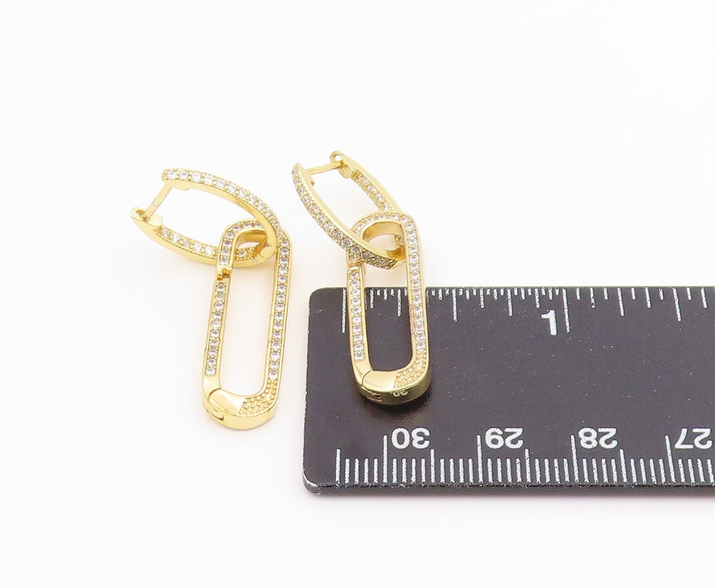 925 Sterling Silver Vintage Earrings Gold Plated CZ Paperclip Dangle  EG14237