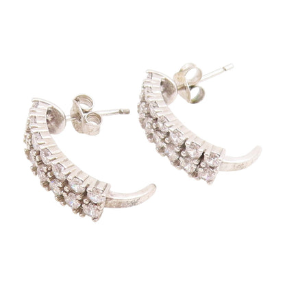 925 Sterling Silver Vintage Earrings Round CZ Curved Crescent Moon Studs  EG1093