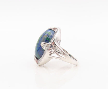 925 Sterling Silver Vintage Ring Oval Cabochon Azurite Halo Topaz  Sz 7  RG30130